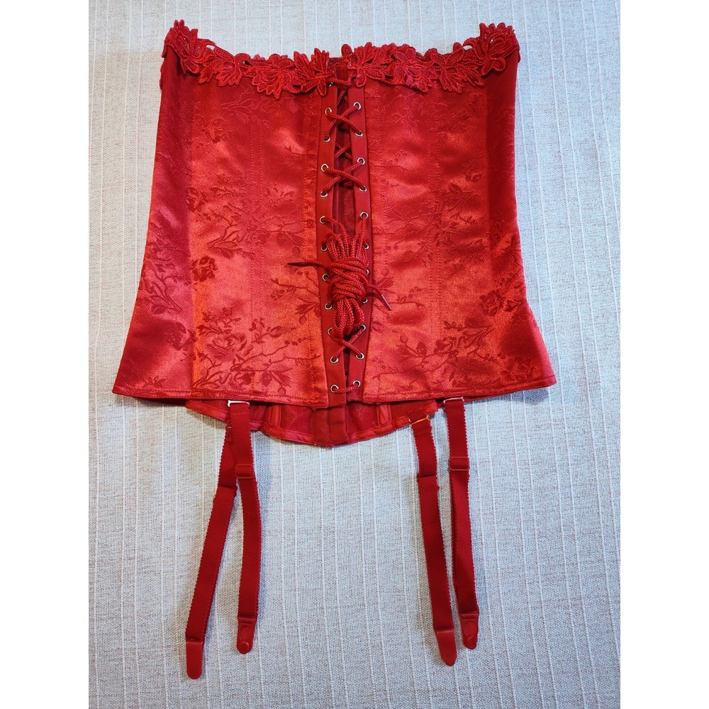 Deadstock Vintage Corset Bustier Coquette Balletcore Sz 34 RED Victorian 4 Strap - Picture 7 of 12